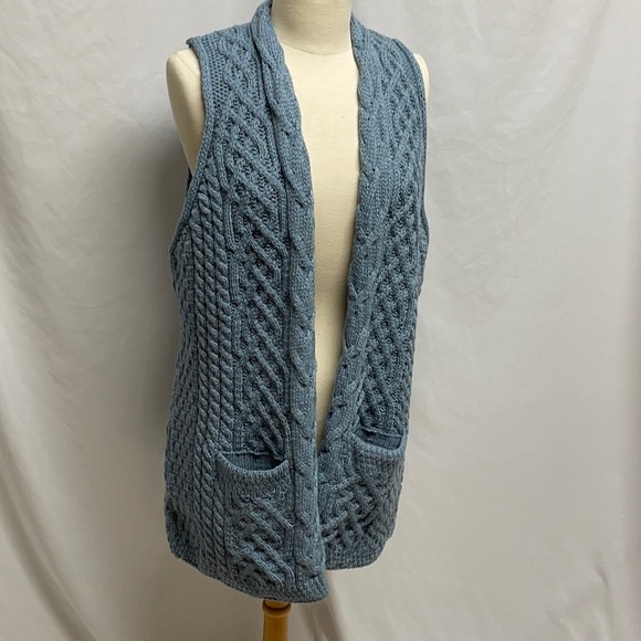 aran Sweaters - Women's Blue Cable Knit Sweater Vest